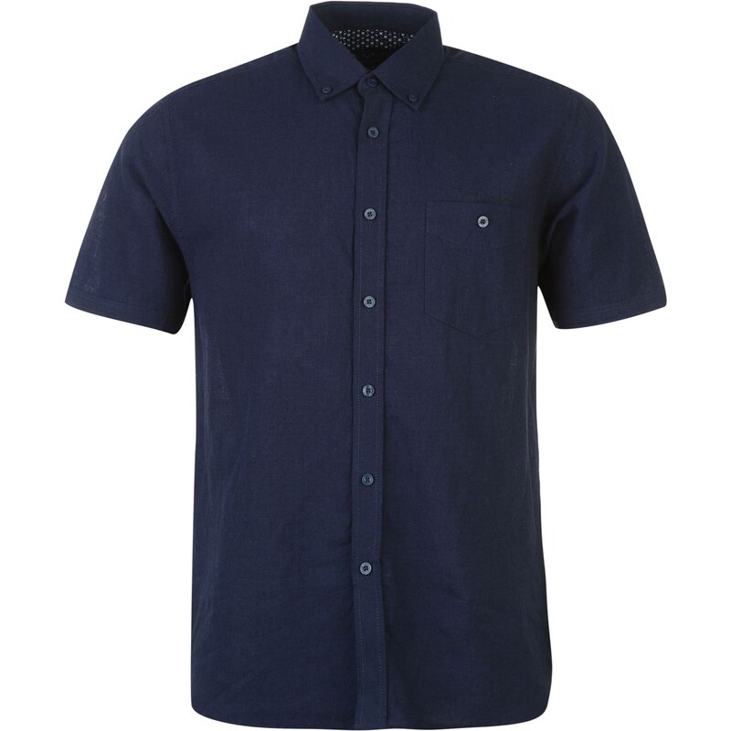Košile s krátkým rukávem Pierre Cardin Linen pán. námořnická modrá