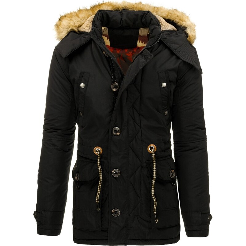 Zimní moderní černá prodloužená bunda
