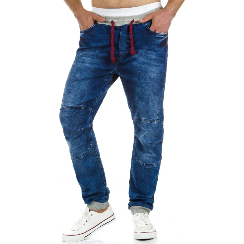 Moderní pánské kalhoty s červenou tkaničkou (ux0449) - GLAMI.cz
