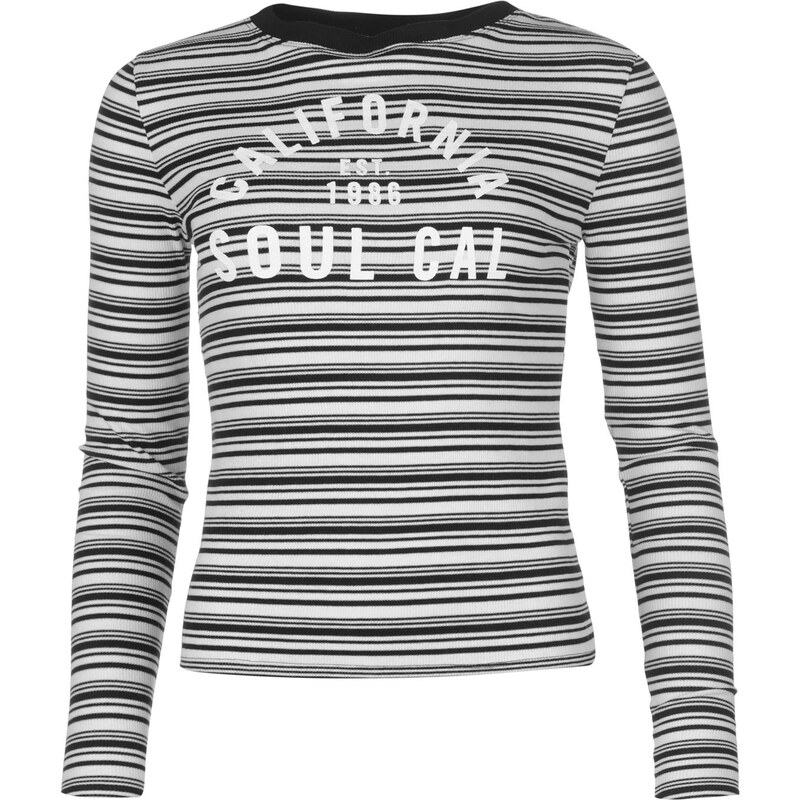 Triko SoulCal Stripe Long Sleeve T Shirt dámské White/Black