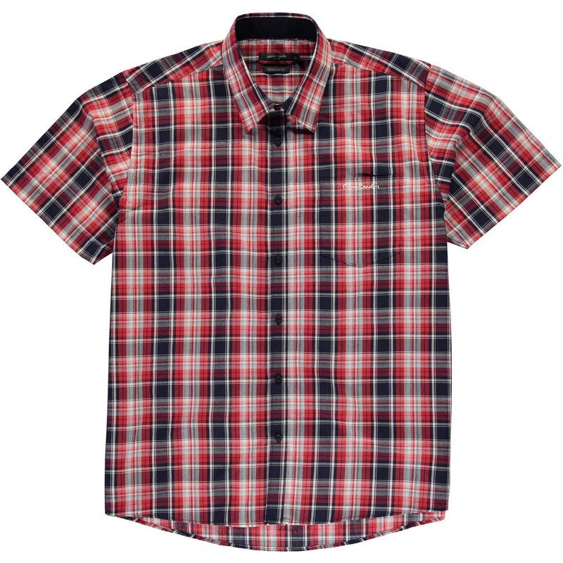 Pierre Cardin XL Short Sleeve Shirt pánské Red/Navy Chk