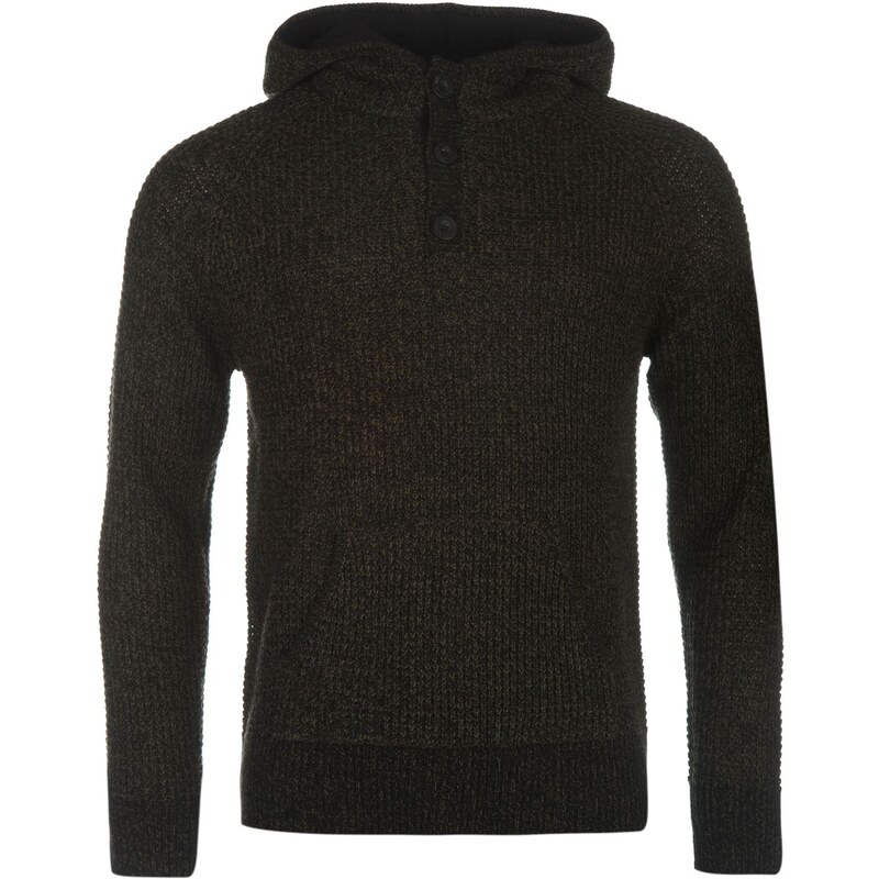 Svetr pánský Firetrap Contrast Lined Knit Sweater Mens Black/khaki
