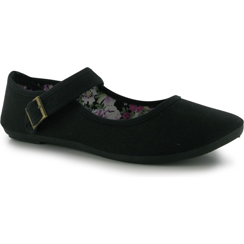 Miss Fiori Canvas Mary Jane Girls Canvas Shoes Black