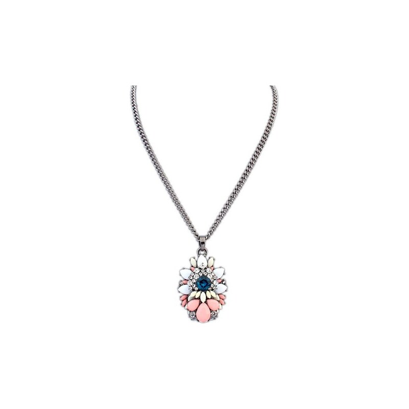 BAGISIMO Jednoduchý náhrdelník s barevnou ozdobou z kamínků