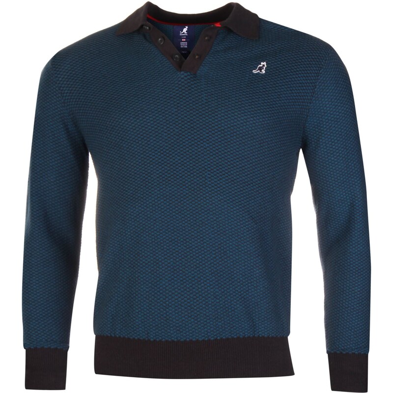 Svetr pánský Kangol Long Sleeve Jacquard Knit Polo Shirt pánská Moroc Blue/Navy