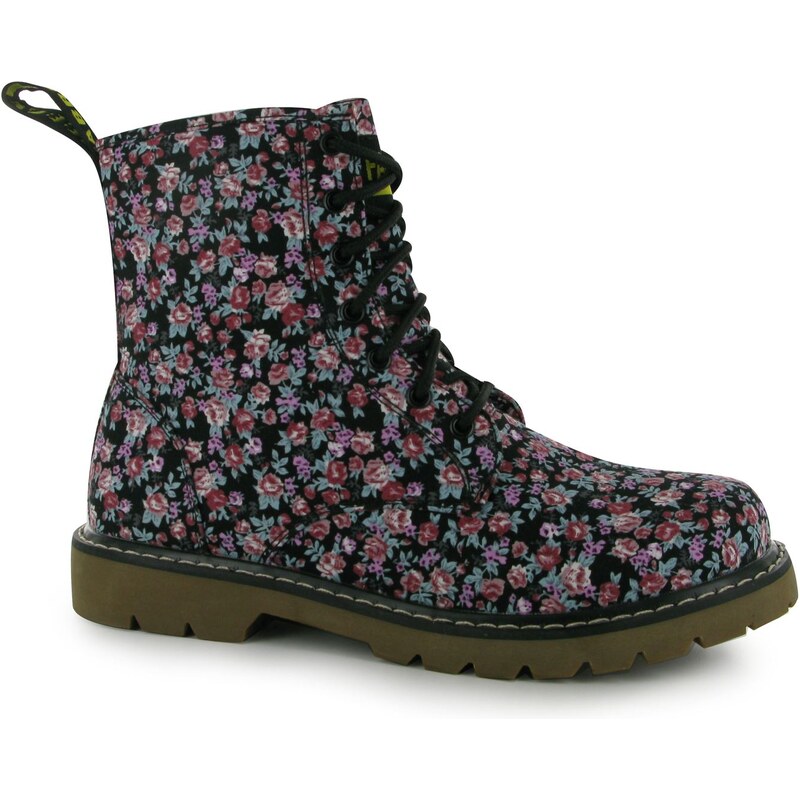 Fabric 8 Eyelet Boots Black Floral