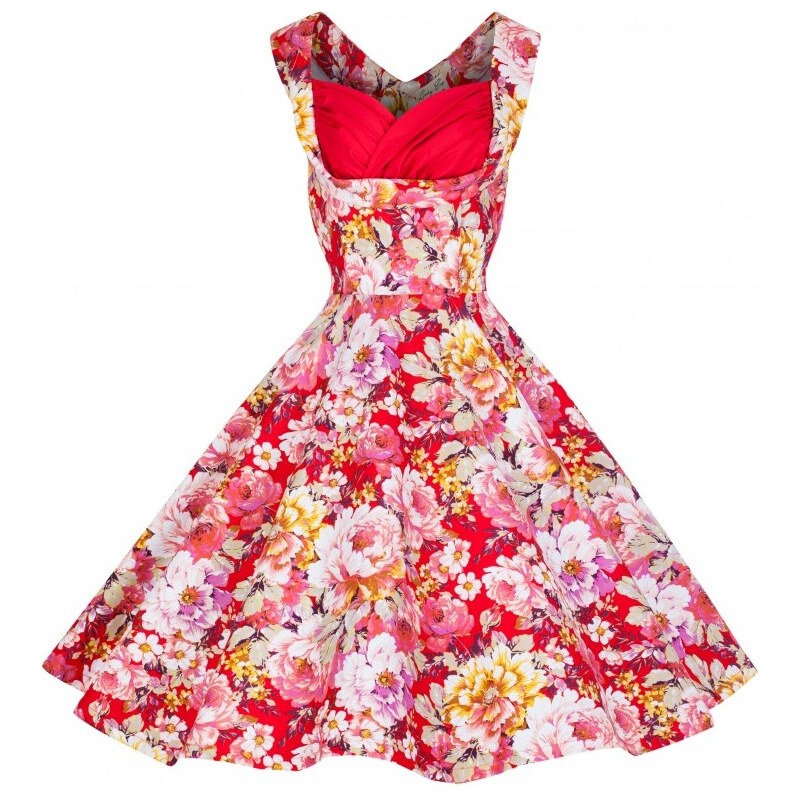 LINDY BOP RETRO DÁMSKÉ ŠATY OPHELIA Red White Floral Spring