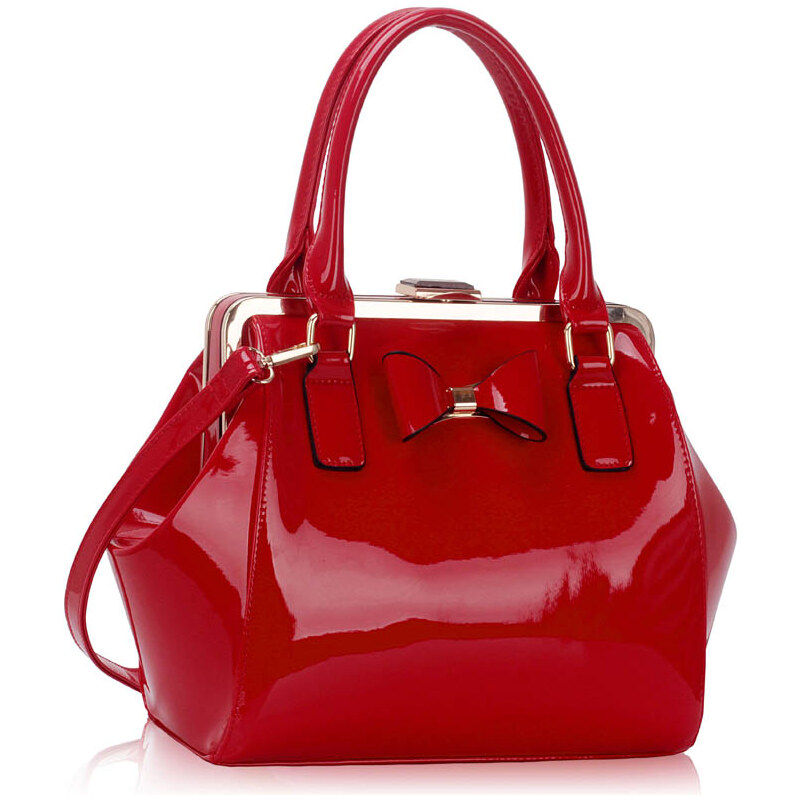 LS fashion LS dámská kabelka lakovaná s mašlí LS00258A červená