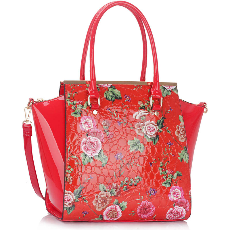 LS fashion LS dámská retro kabelka s květy LS00364 červená