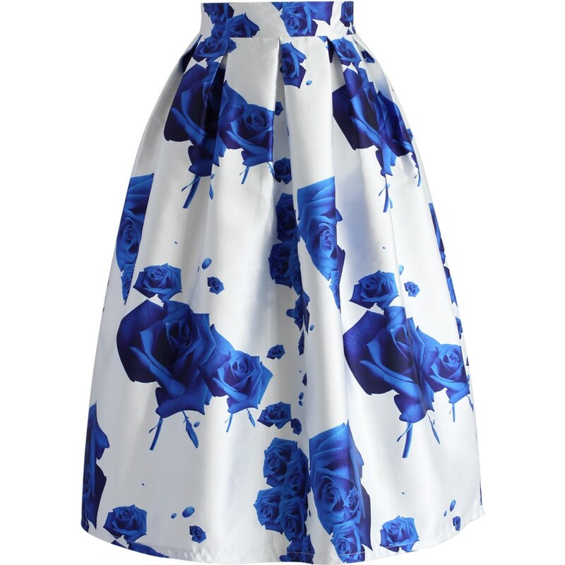 CHICWISH Dámská sukně Midi Modré růže