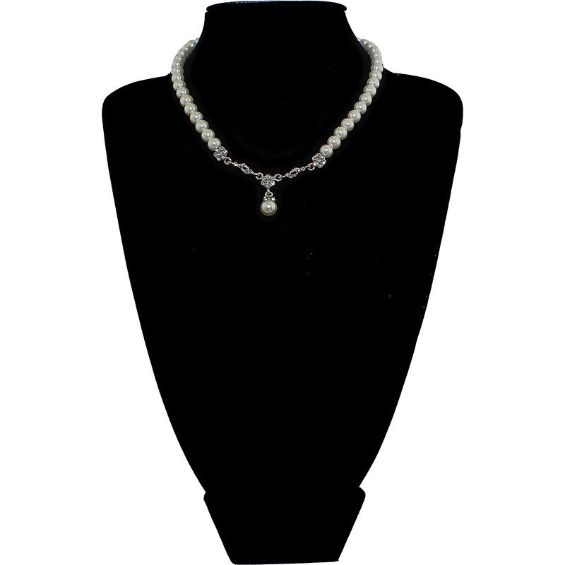 Perlový náhrdelník bílý s perlovým přívěskem