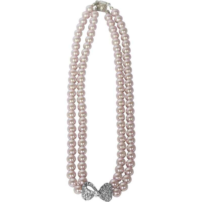 Perlový náhrdelník se štrasovou mašličkou růžový