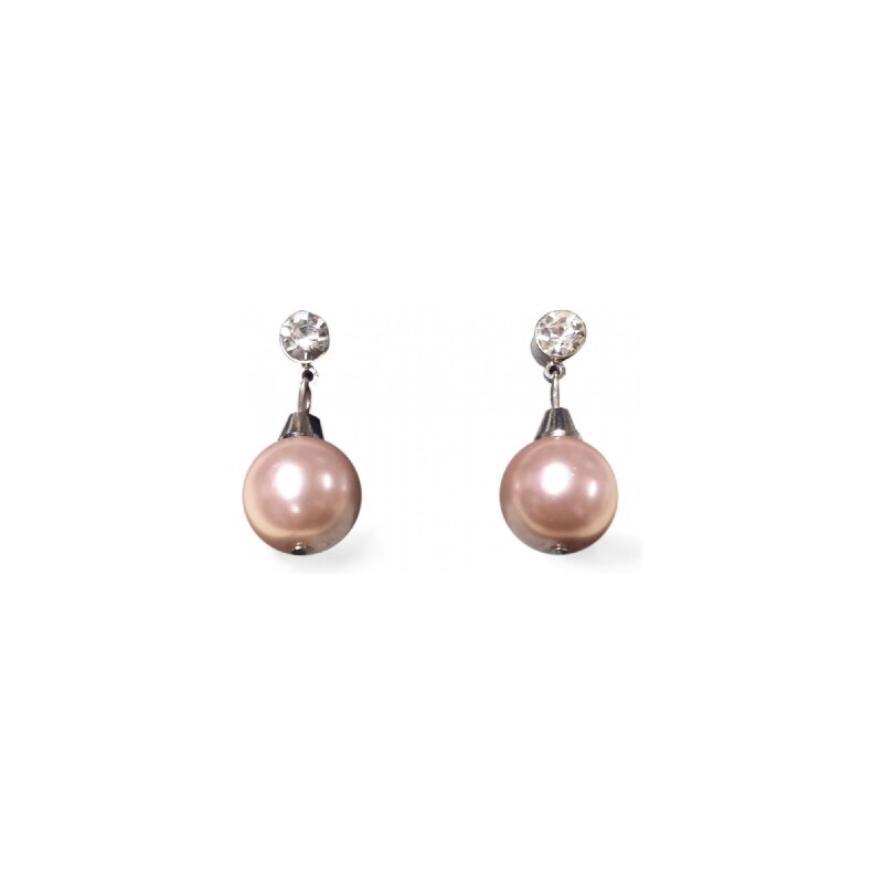 Náušnice velká perla s diamantem růžové