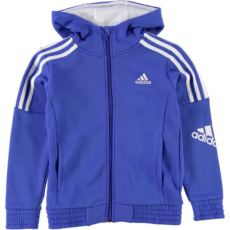 Mikina s kapucí adidas 3 Stripe Logo dět. modrá/bílá