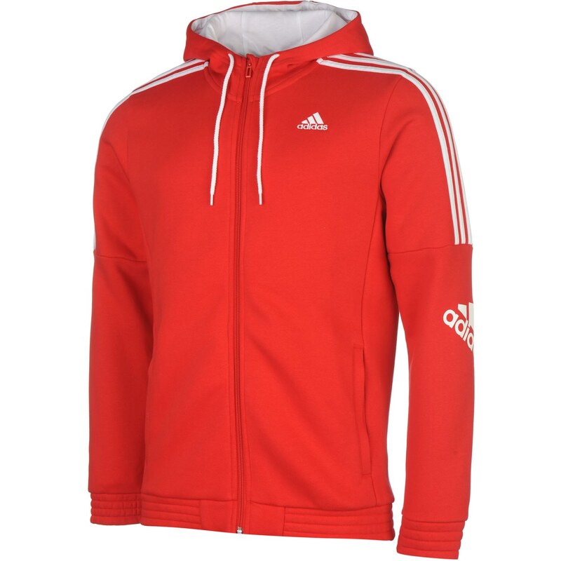 Mikina s kapucí adidas 3 Stripe Logo pán. červená/bílá
