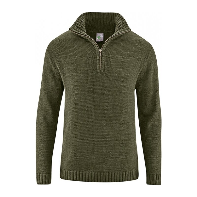 Hempage SNORRE pánský pletený svetr z konopí a biobavlny - khaki