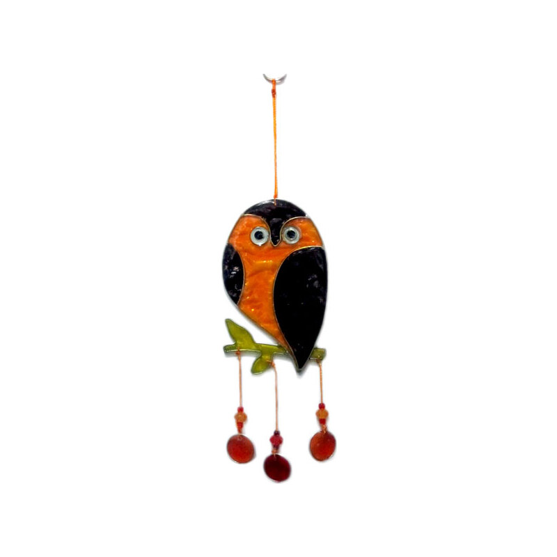 Sarana SMALL OWL fair trade závěsná vitrážová dekorace - oranžová