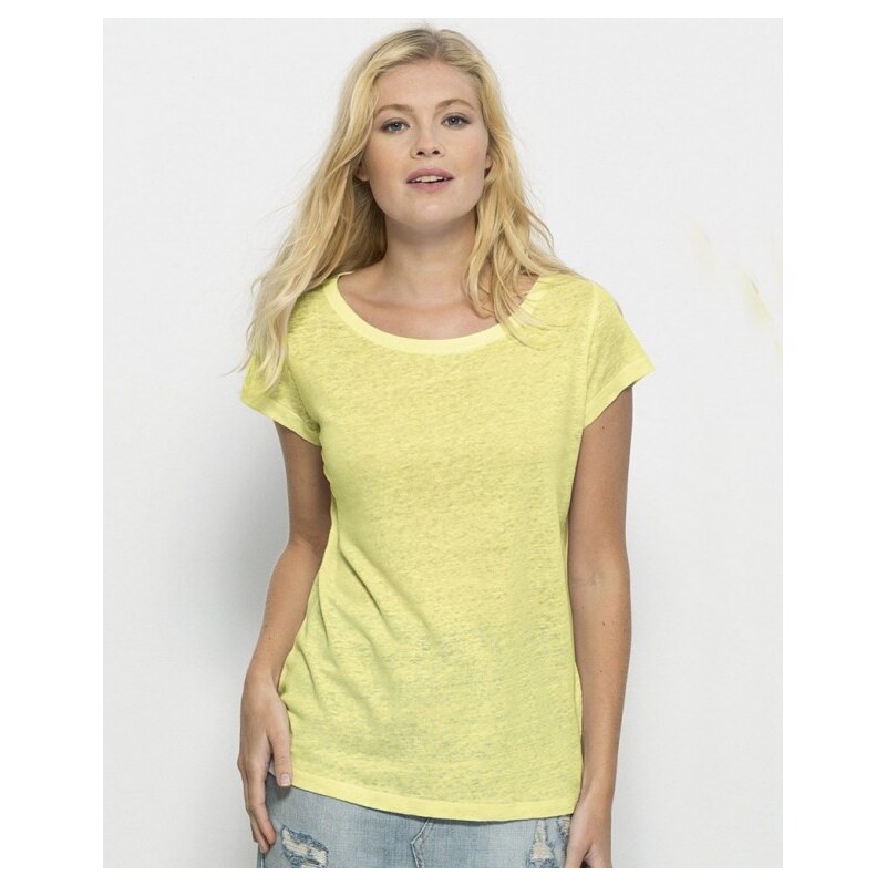 Stanley&Stella STELLA GLOWS LINEN Dámské tričko s krátkými rukávy ze 100% lnu - žlutá sunny lime