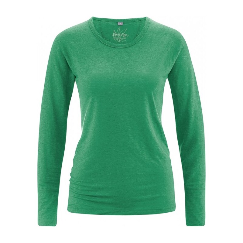 Hempage HANNAH dámské triko s dlouhým rukávem ze 100% konopí - zelená smaragdová