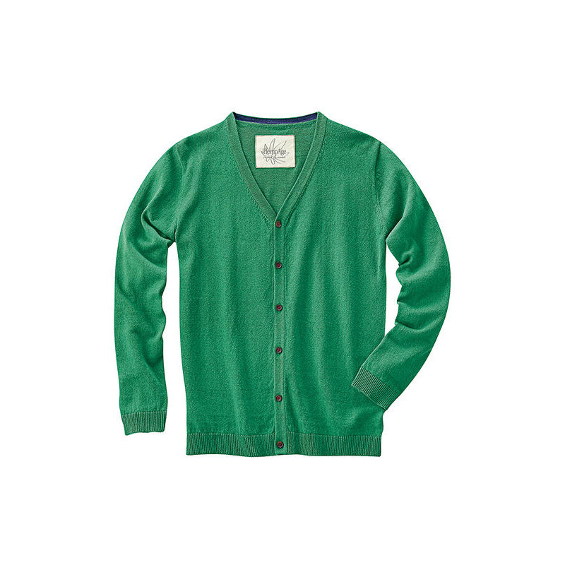 Hempage HAROLD pánský propínací svetr z biobavlny a konopí - zelená smaragdová