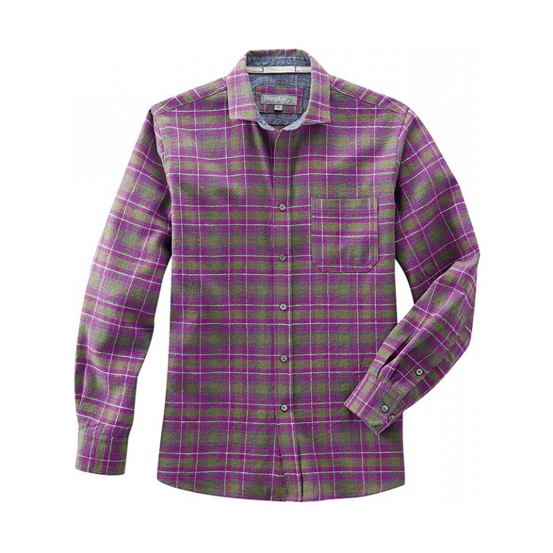 Hempage TIMBER pánská kostkovaná košile z konopí a biobavlny - fialová berry