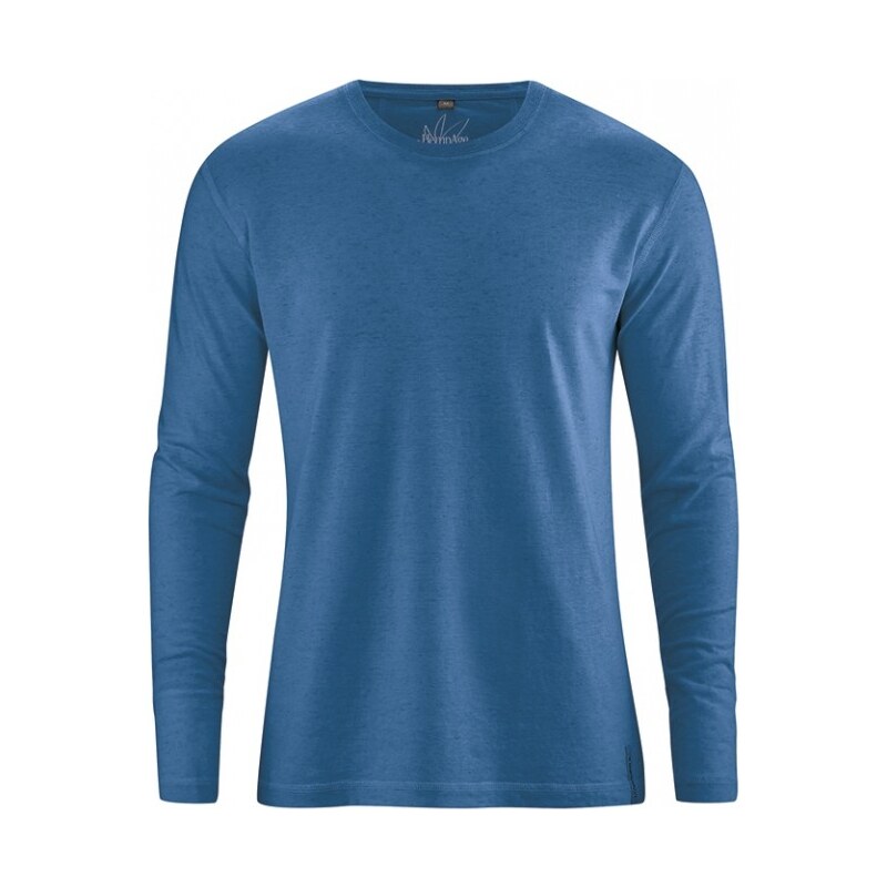 Hempage DIEGO pánské tričko s dlouhým rukávem z biobavlny a konopí - tmavě modrá sea