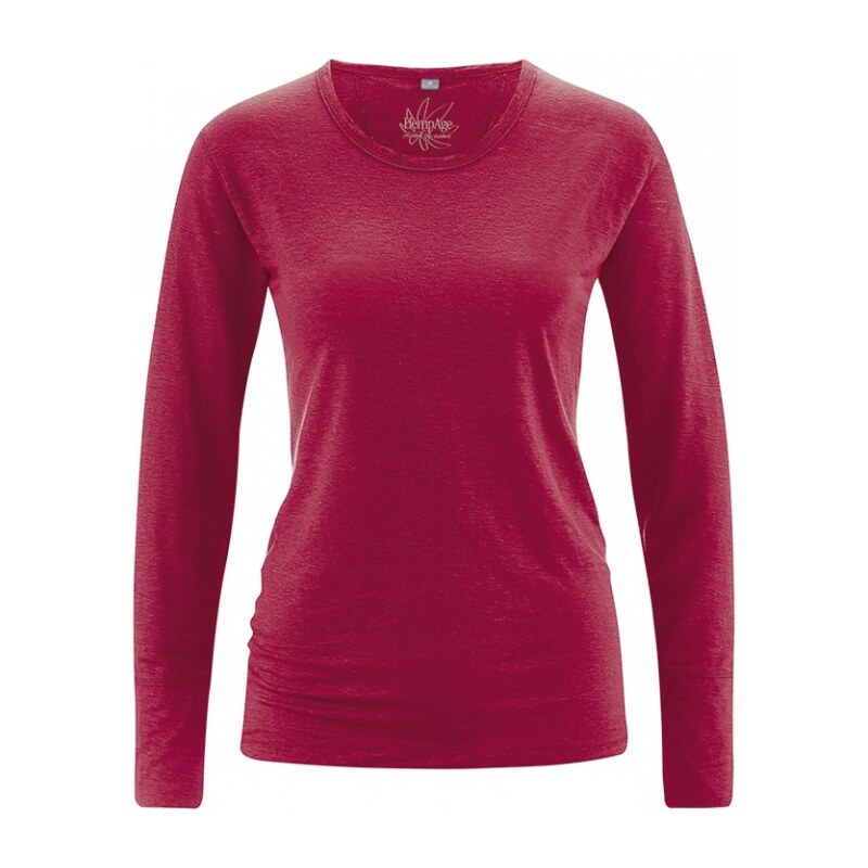 Hempage HANNAH dámské triko s dlouhým rukávem ze 100% konopí - červená cherry