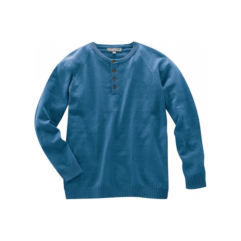 Hempage PAUL pánský pulovr s dlouhým rukávem z konopí a biobavlny - modrý