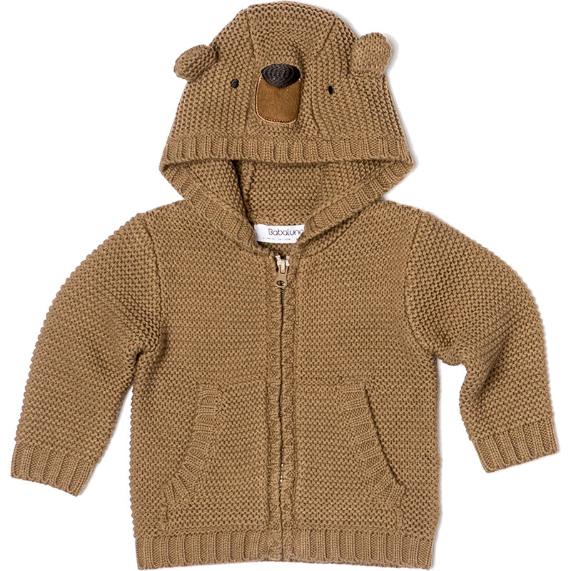 Minoti Dětský svetr s kapucou Bear 13 - hnědý