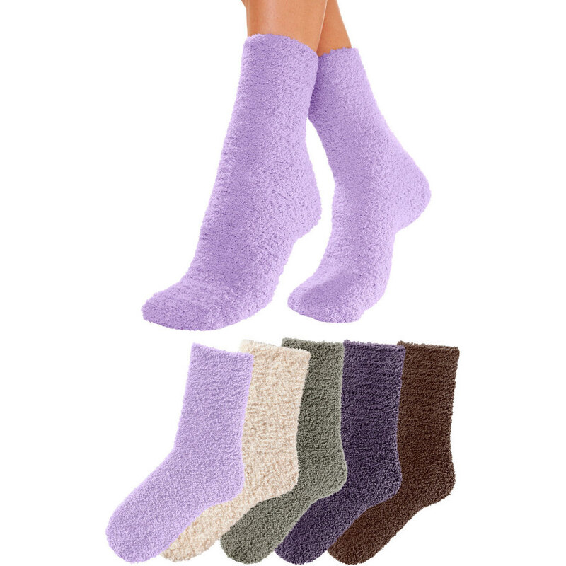 LAVANA Huňaté ponožky (5 párů) tm.hnědá+lila+šedá+režná+šeřík