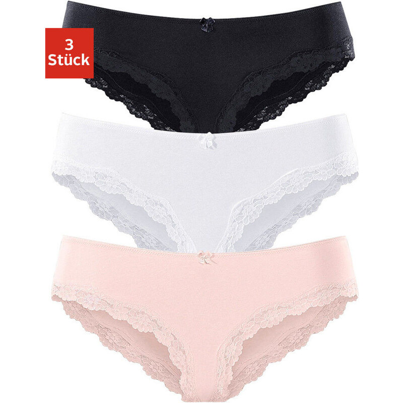 LASCANA Brazilské kalhotky s krajkou, LASCANA, 3 růžová+bílá+černá