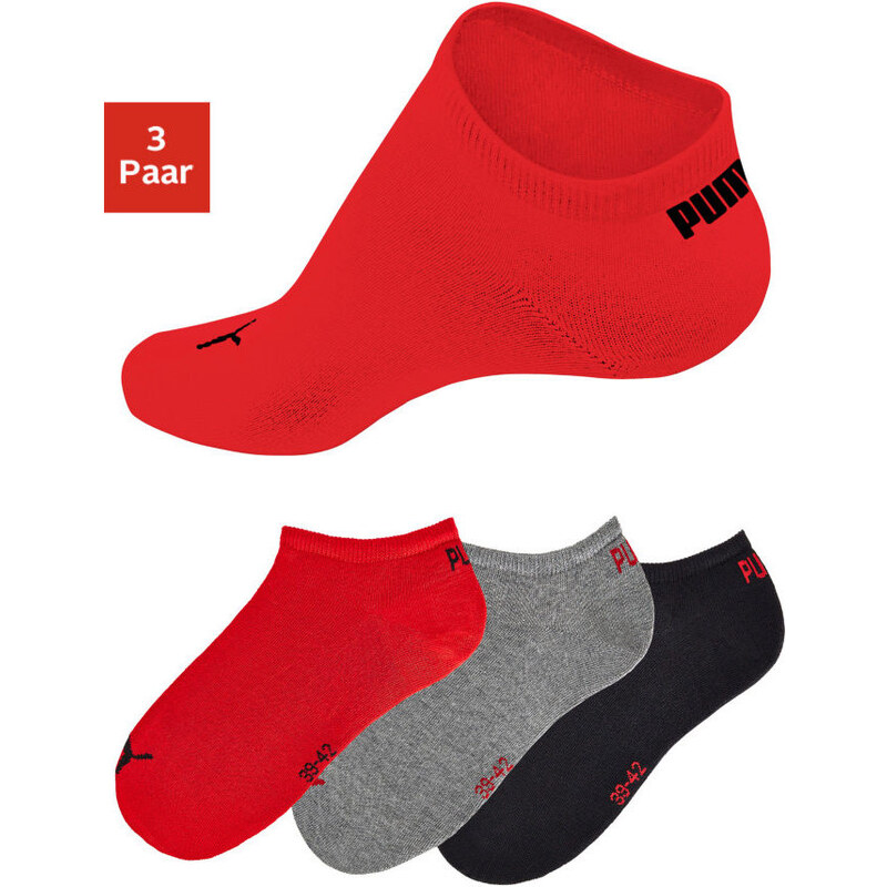 PUMA Nízké ponožky Puma (3 páry) černá+šedý melír+červená