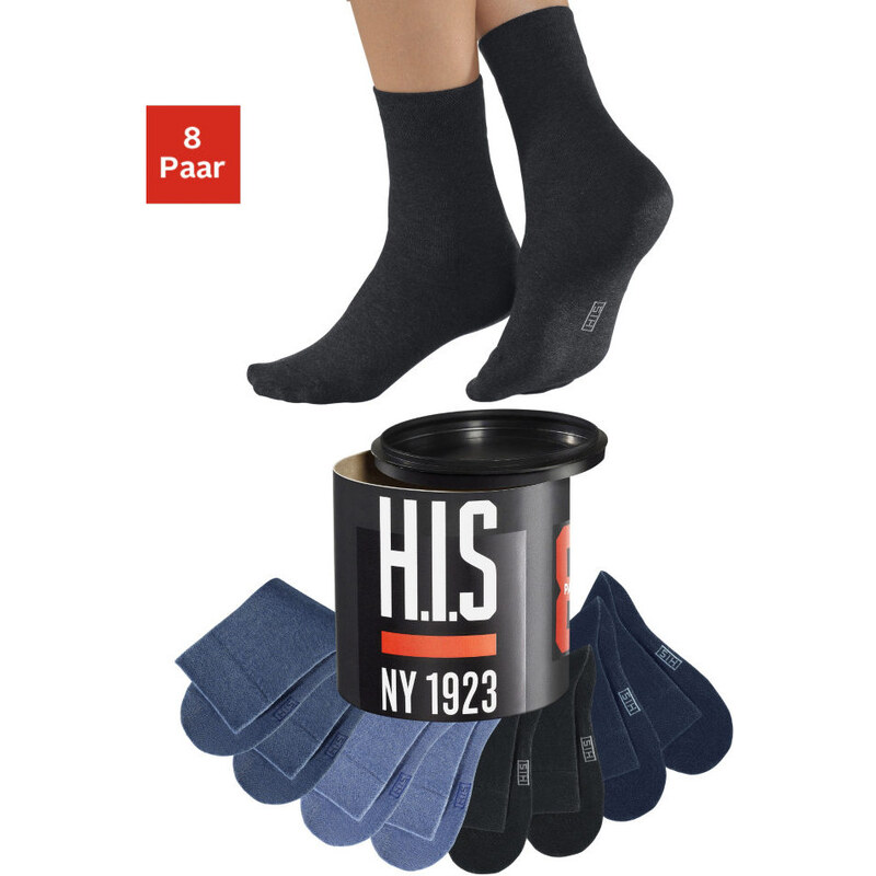 H,I,S Ponožky, H.I.S (8 párů) 2x černá+nám.modrá+modrý melír