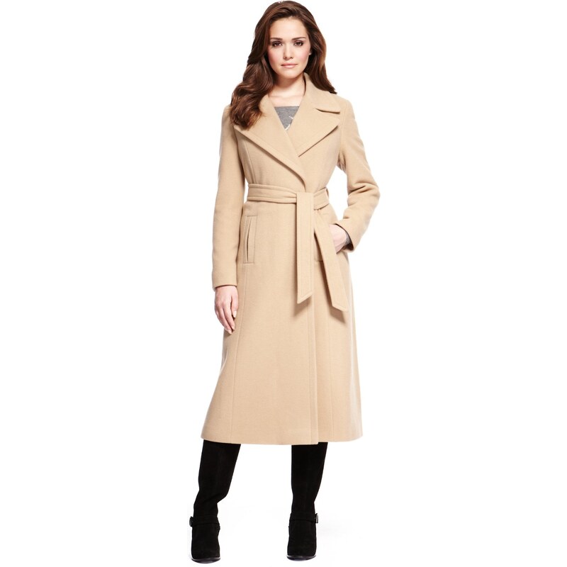 Marks and Spencer Petite Wool Blend Long Belted Wrap Coat with Cashmere