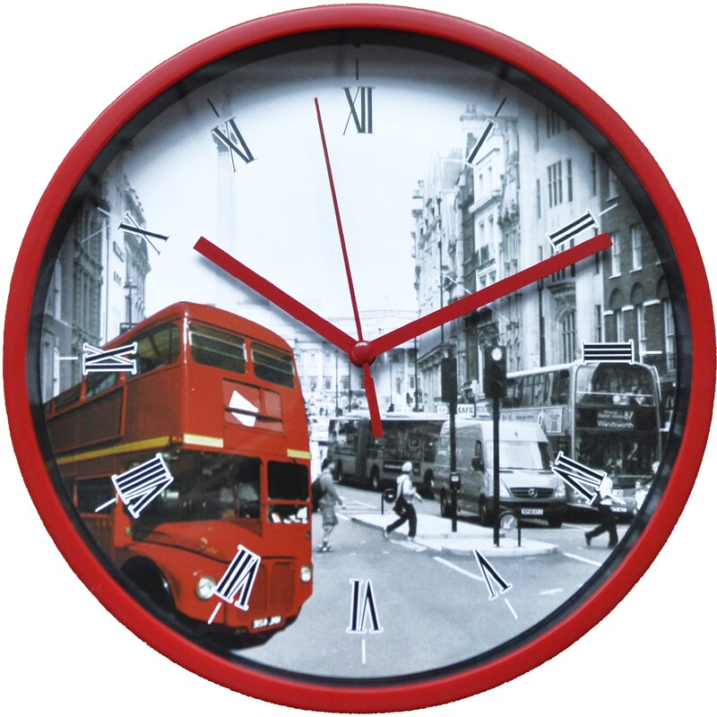 Nástěnné hodiny LONDON BUS červená průměr 22,5 cm Mybesthome