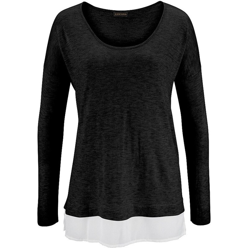 LASCANA Plážový pulovr s šifonovou vsadkou, LASC černá