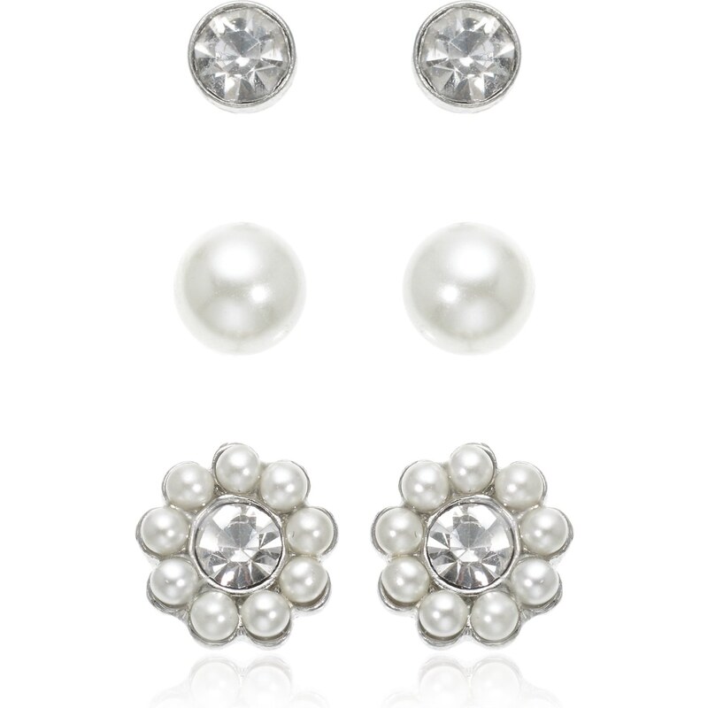 Marks and Spencer M&S Collection Pear Effect & Dainty Diamanté Stud Trio Earrings Set