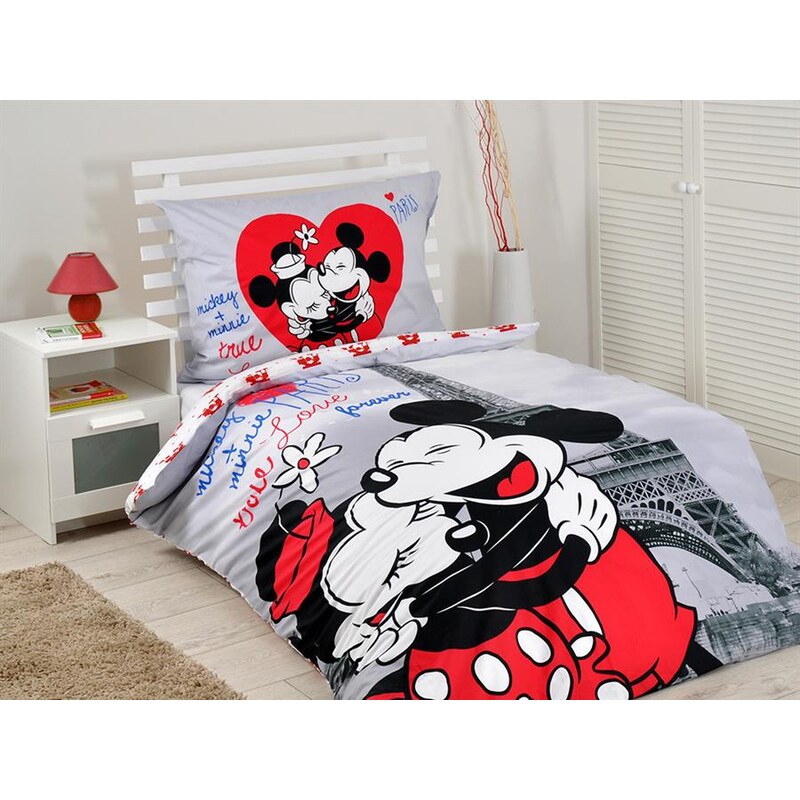 Jerry Fabrics JerryFabrics povlečení Mickey a Minnie v Paříži bavlna 140x200 70x90
