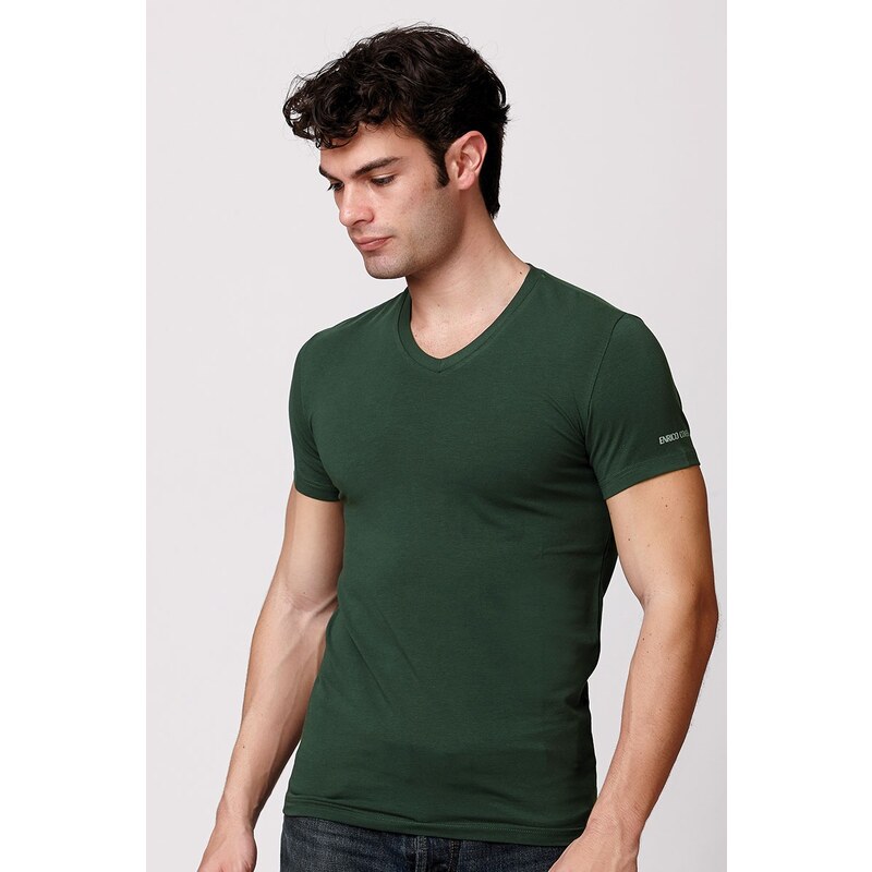 Pánské italské tričko Enrico Coveri ET1501 bavlněné zelená M
