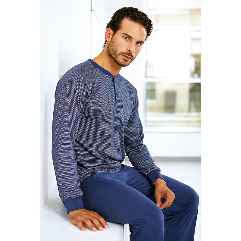 Enrico Coveri Pánský bavlněný komplet Valentino - triko, kalhoty modrá M