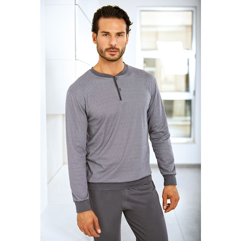 Enrico Coveri Pánský bavlněný komplet Bond - triko, kalhoty šedá M