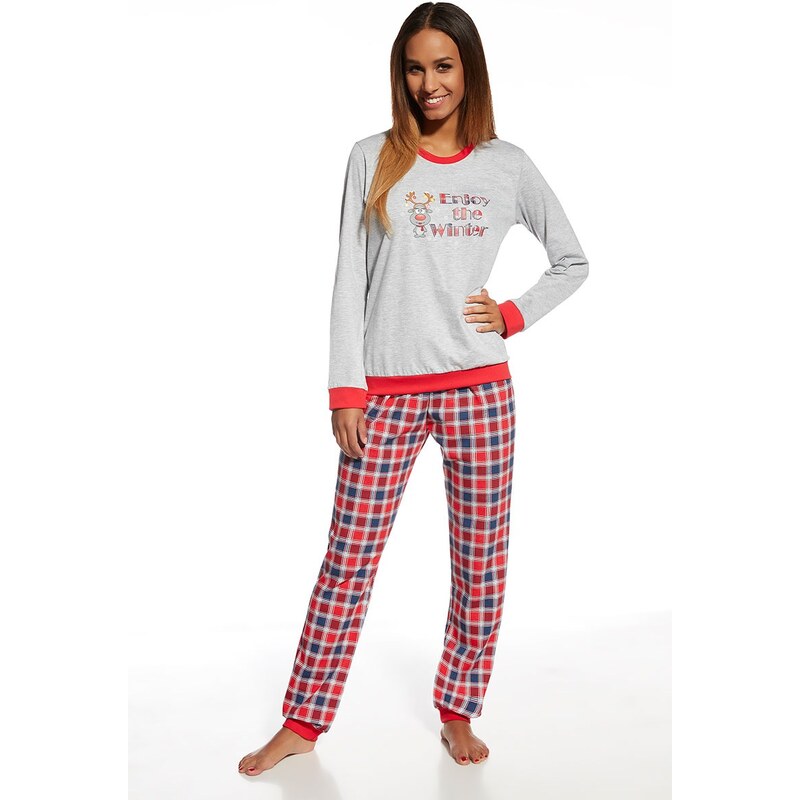 Cornette Dámské bavlněné pyžamo Winter šedočervená S
