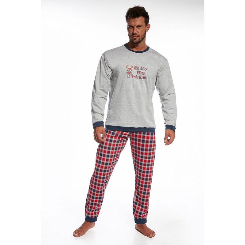 Cornette Pánské bavlněné pyžamo Winter šedočervená L