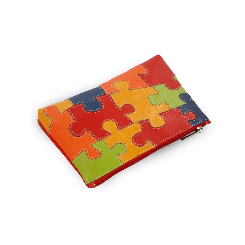 Barevná kožená dámská etue s motivem puzzle Kaylee