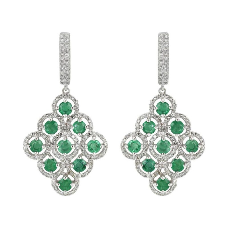 Eppi Luxusní visací náušnice se smaragdy a diamanty Clemence