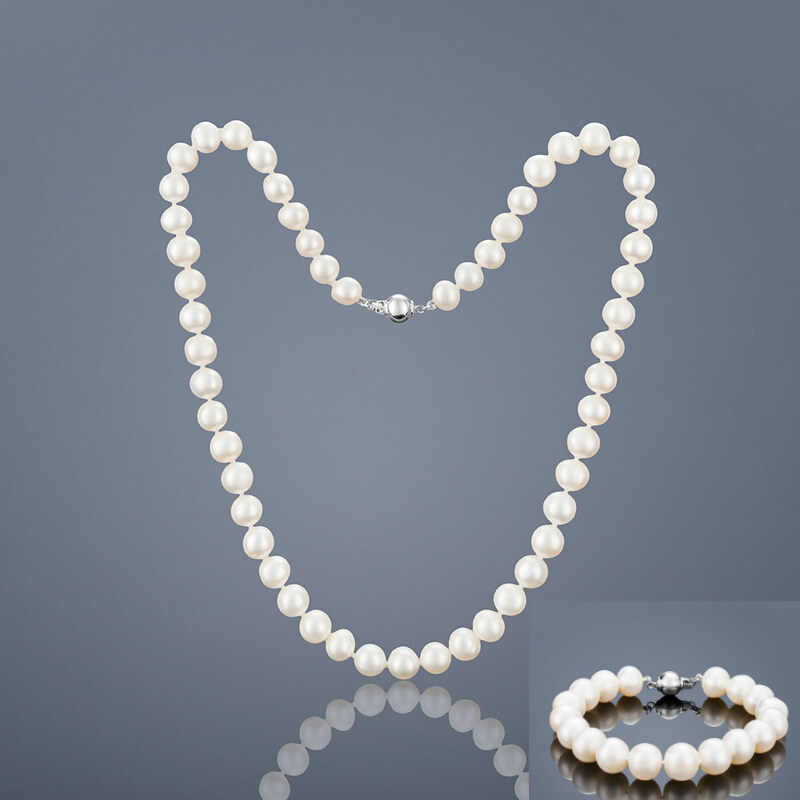 Buka Jewelry Buka Perlový set Mutiara L 9,5 AA (perlový náramek a náhrdelník) – bílá 815