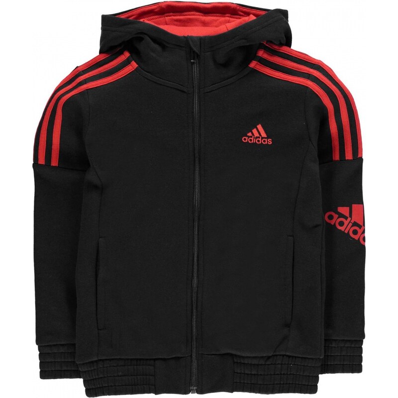Adidas 3 Stripe Logo Hoody Junior Boys, black/red