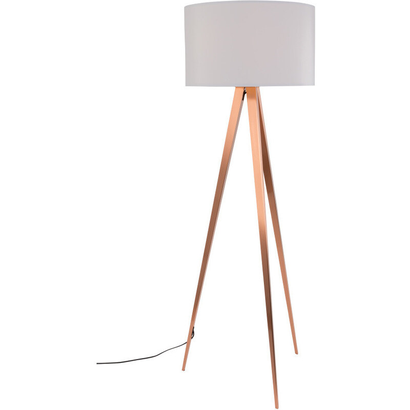 Bílá stojací lampa s nohami v měděné barvě Zuiver Tripod