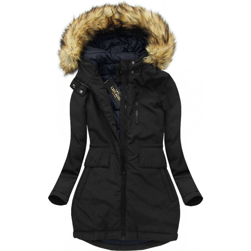 Libland Dlouhá zimní bunda s kapucí černá(7680)