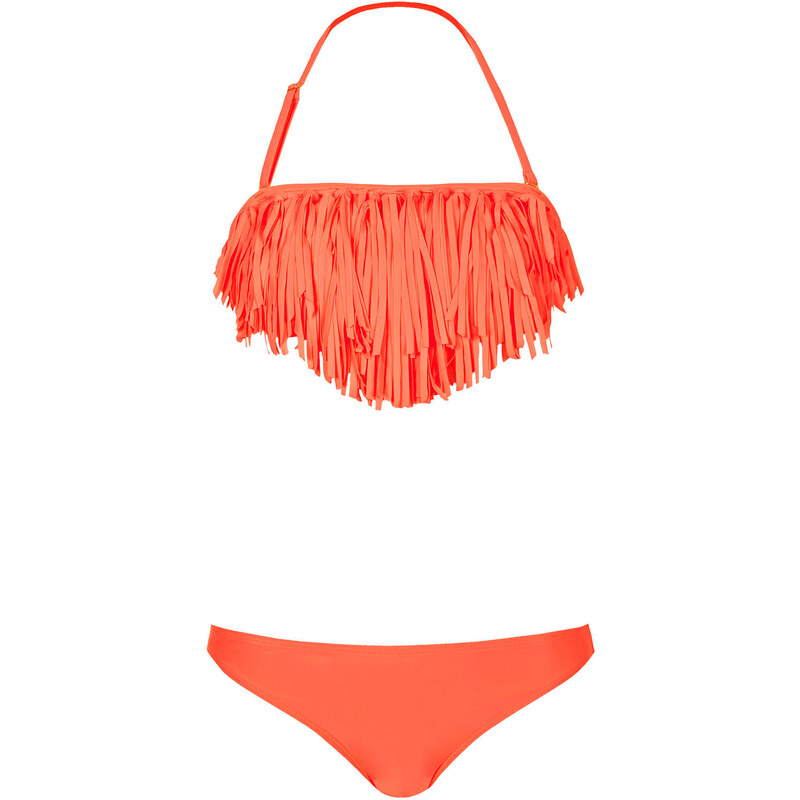 Topshop Bright Coral Fringe Bikini